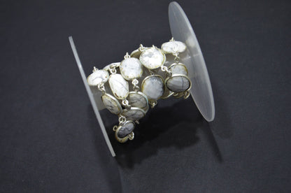 Natural Howlite Faceted Slice Shape Connector Chain , 11x14 - 13x17 mm , RB-6314