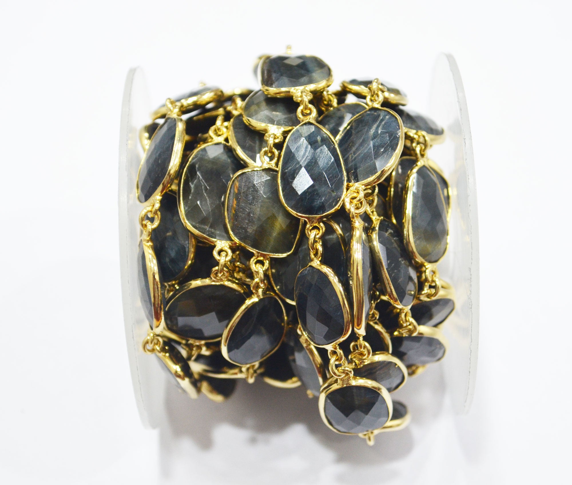 Black Iron Tiger Eye Slice Shape Connector Chain , 15 - 19 mm , RB-6341