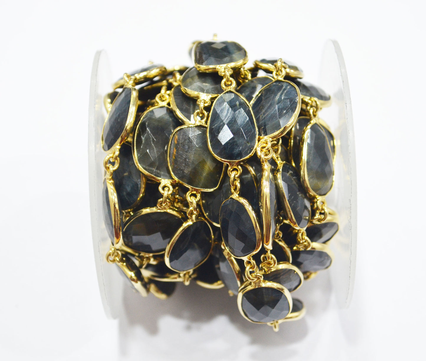 Black Iron Tiger Eye Slice Shape Connector Chain , 15 - 19 mm , RB-6341