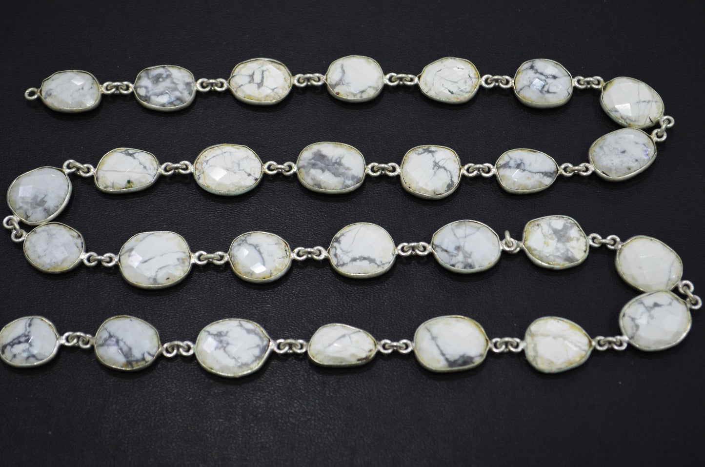 Natural Howlite Faceted Slice Shape Connector Chain , 11x14 - 13x17 mm , RB-6314