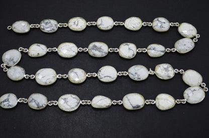 Natural Howlite Faceted Slice Shape Connector Chain , 11x14 - 13x17 mm , RB-6314