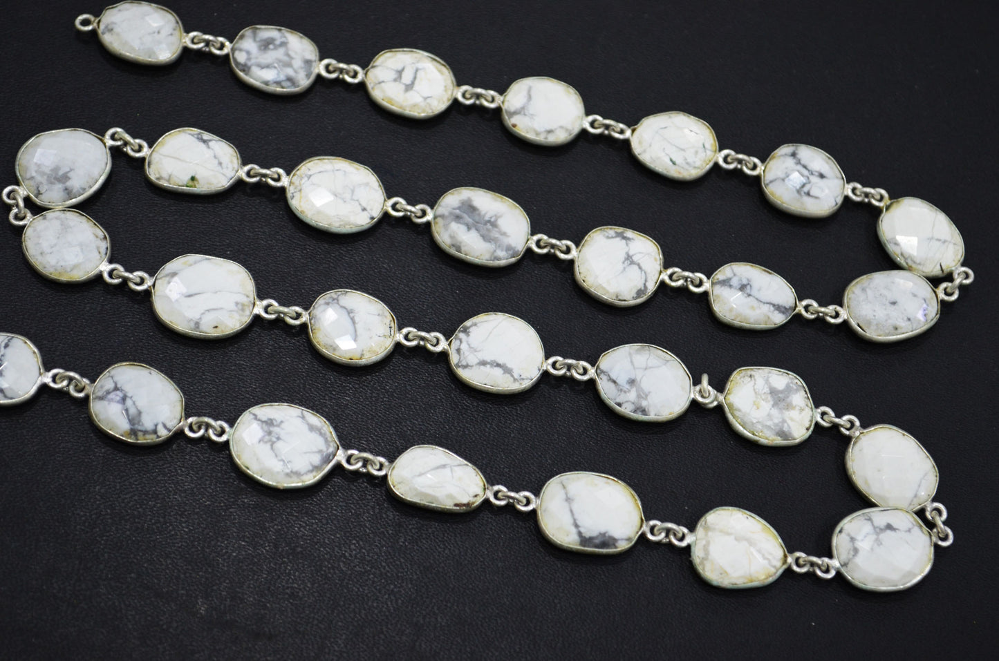 Natural Howlite Faceted Slice Shape Connector Chain , 11x14 - 13x17 mm , RB-6314
