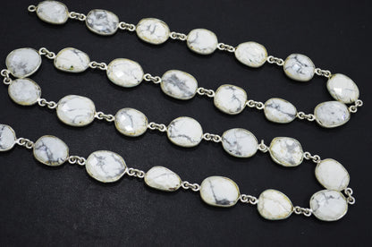 Natural Howlite Faceted Slice Shape Connector Chain , 11x14 - 13x17 mm , RB-6314
