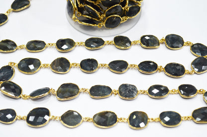 Black Iron Tiger Eye Slice Shape Connector Chain , 15 - 19 mm , RB-6341