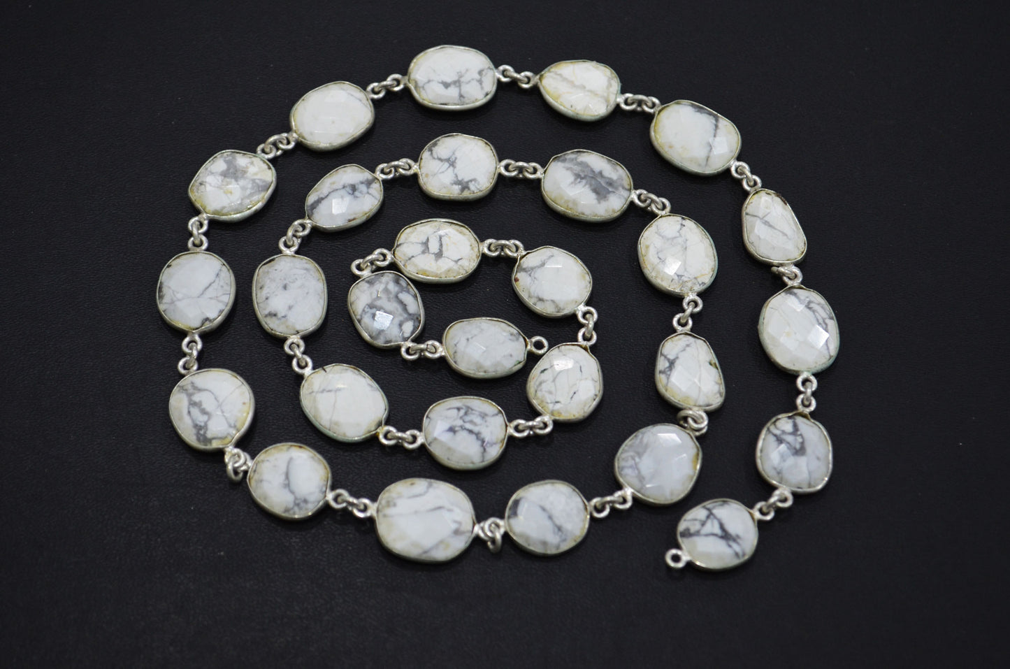 Natural Howlite Faceted Slice Shape Connector Chain , 11x14 - 13x17 mm , RB-6314