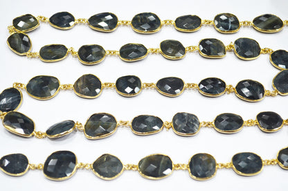 Black Iron Tiger Eye Slice Shape Connector Chain , 15 - 19 mm , RB-6341
