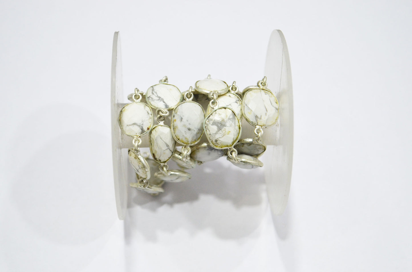 Natural Howlite Faceted Slice Shape Connector Chain , 11x14 - 13x17 mm , RB-6314