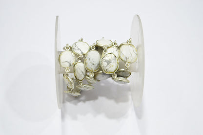 Natural Howlite Faceted Slice Shape Connector Chain , 11x14 - 13x17 mm , RB-6314