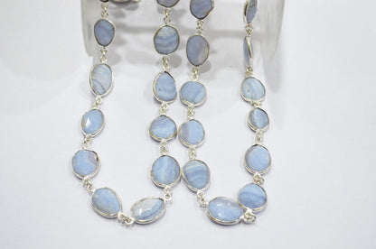 Blue Lace Agate Slice Shape Connector Chain , 10 - 14 mm , RB-6342
