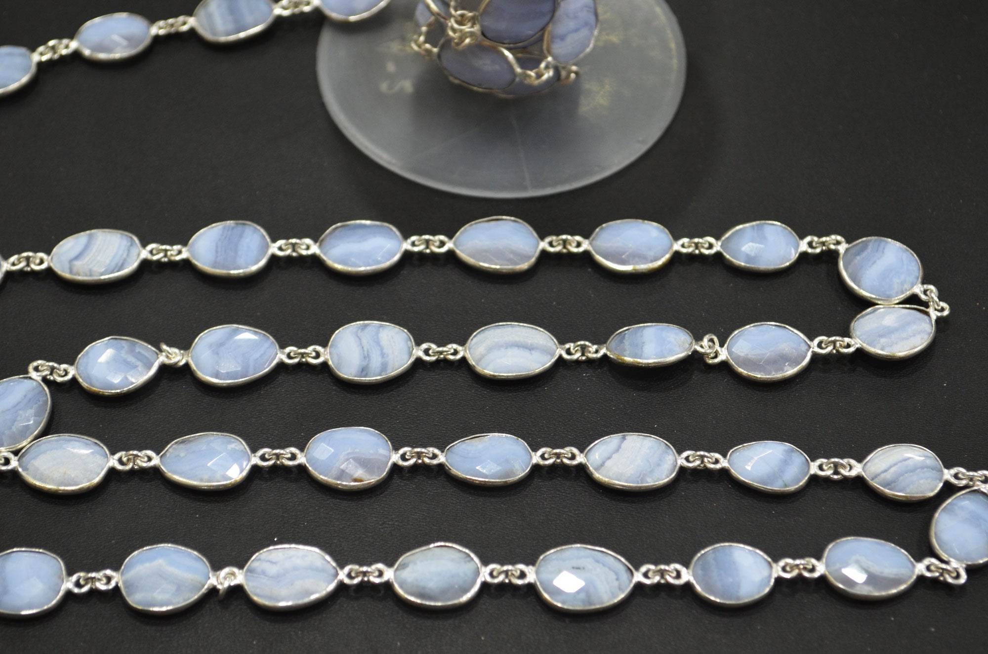 Blue Lace Agate Slice Shape Connector Chain , 10 - 14 mm , RB-6342