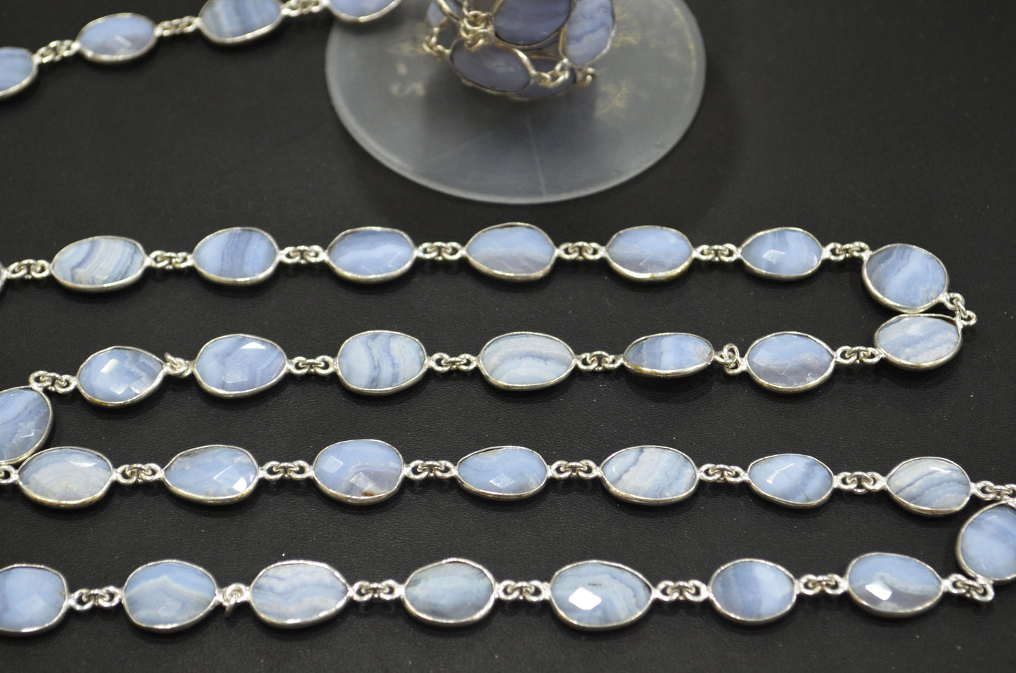 Blue Lace Agate Slice Shape Connector Chain , 10 - 14 mm , RB-6342