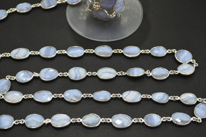 Blue Lace Agate Slice Shape Connector Chain , 10 - 14 mm , RB-6342