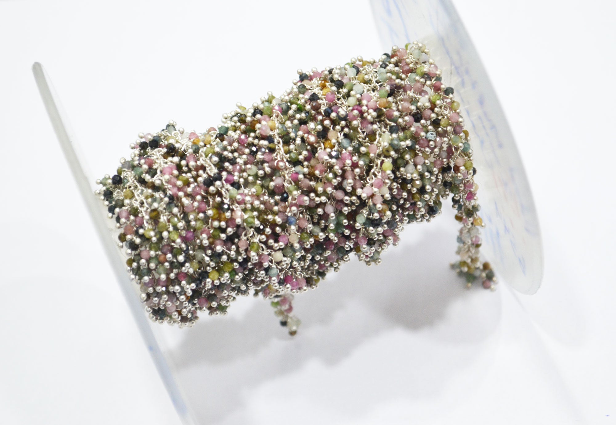 Multi Tourmaline Faceted Round Shape Grape Chain , Multi Tourmaline Angoori Cluster Wire Wrapped Chain , 2 mm , RB-6344