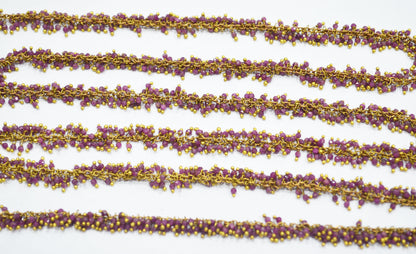 Mozambique Ruby Faceted Round Shape Grape Chain , Mozambique Ruby Angoori Cluster Wire Wrapped Chain , 2 mm , RB-6346