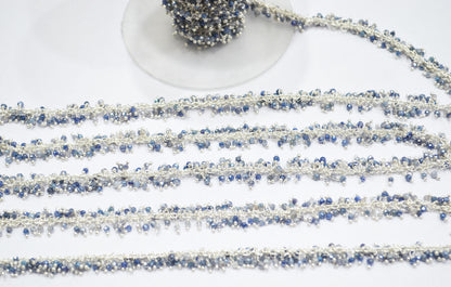 Silverite Grey Moonstone Faceted Round Shape Grape Chain , Silverite Grey Moonstone Angoori Cluster Wire Wrapped Chain , 2 mm , RB-6347