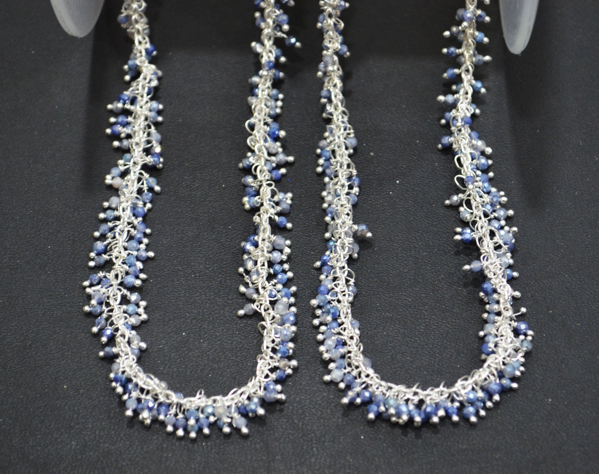 Silverite Grey Moonstone Faceted Round Shape Grape Chain , Silverite Grey Moonstone Angoori Cluster Wire Wrapped Chain , 2 mm , RB-6347