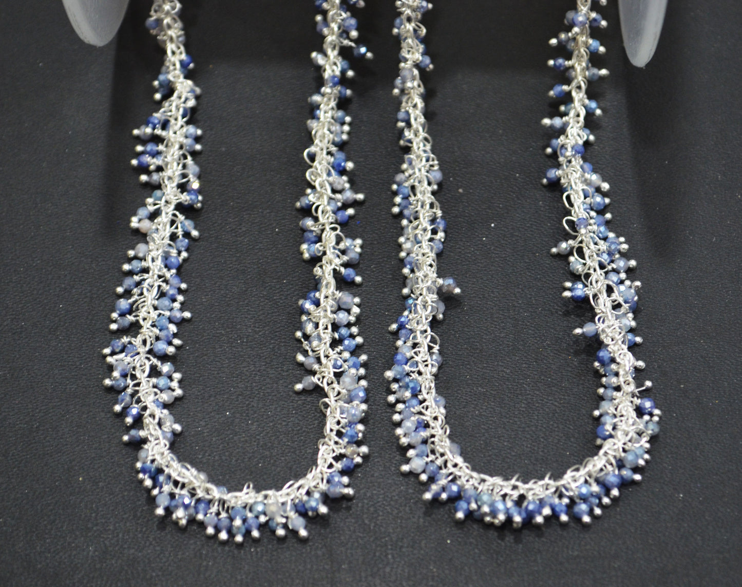Silverite Grey Moonstone Faceted Round Shape Grape Chain , Silverite Grey Moonstone Angoori Cluster Wire Wrapped Chain , 2 mm , RB-6347