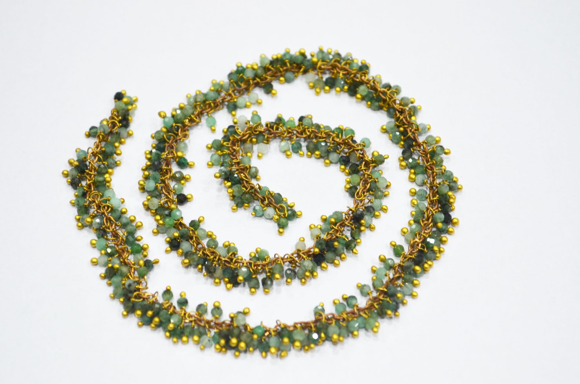Emerald Faceted Round Shape Grape Chain , Emerald Angoori Cluster Wire Wrapped Chain , 2 mm , RB-6348