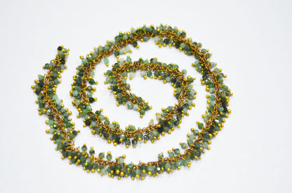 Emerald Faceted Round Shape Grape Chain , Emerald Angoori Cluster Wire Wrapped Chain , 2 mm , RB-6348
