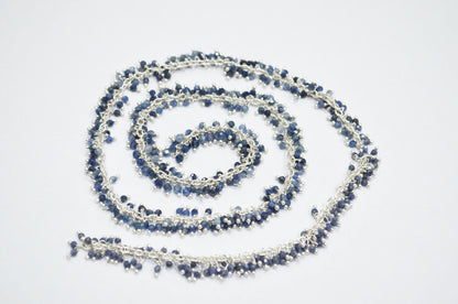 Blue Sapphire Faceted Round Shape Grape Chain , Blue Sapphire Angoori Cluster Wire Wrapped Chain , 2 mm , RB-6349