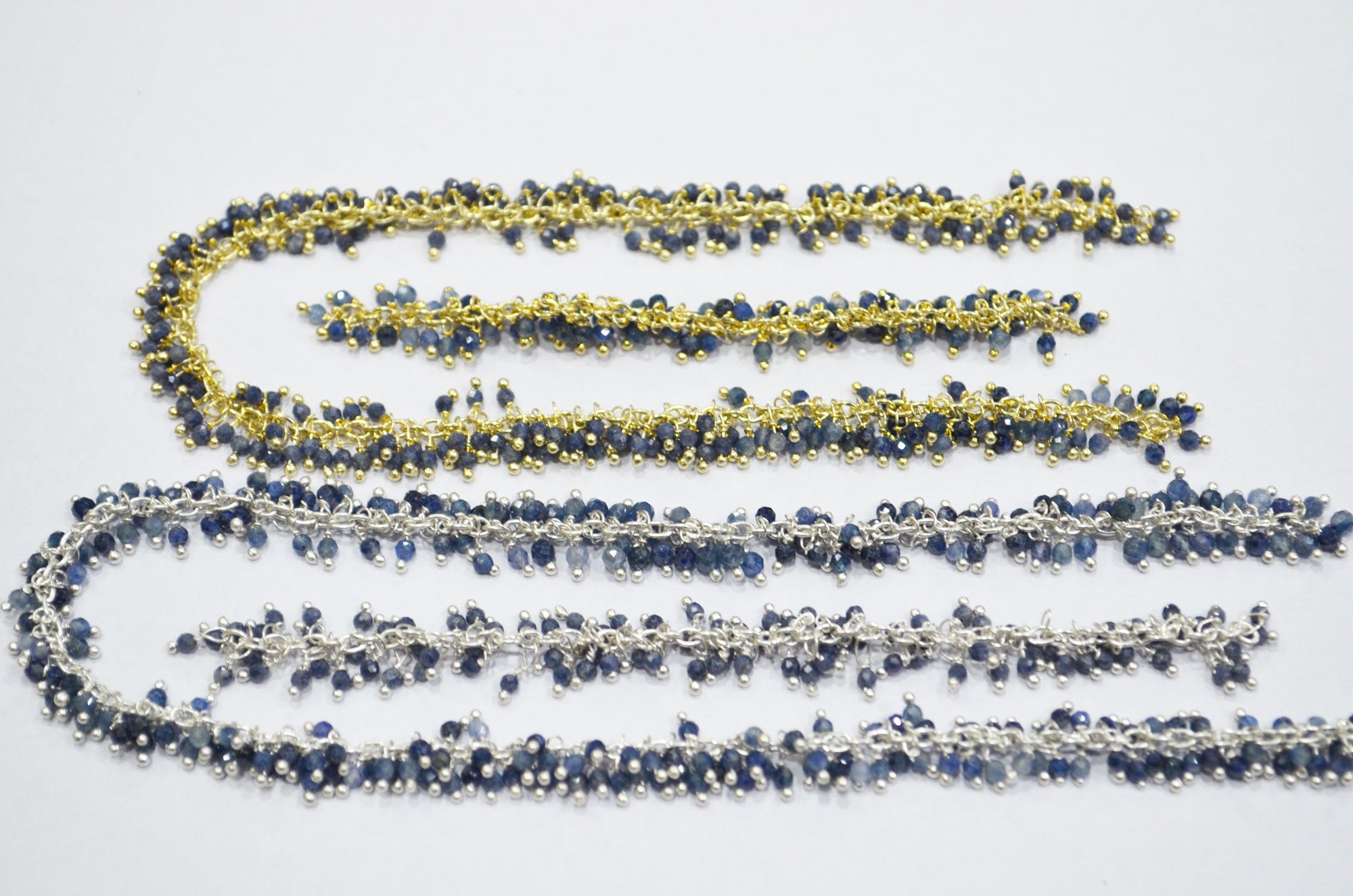 Blue Sapphire Faceted Round Shape Grape Chain , Blue Sapphire Angoori Cluster Wire Wrapped Chain , 2 mm , RB-6349