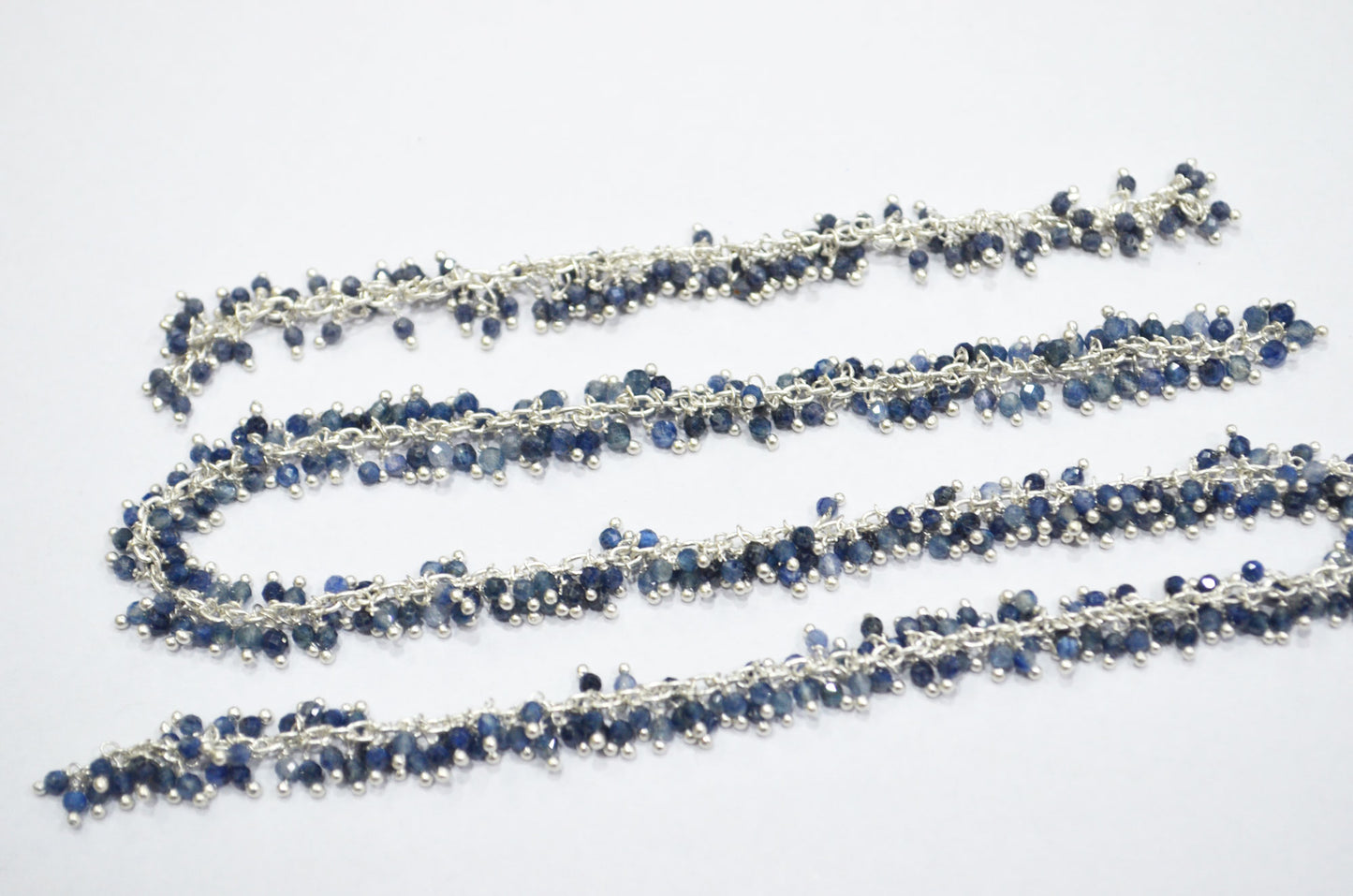 Blue Sapphire Faceted Round Shape Grape Chain , Blue Sapphire Angoori Cluster Wire Wrapped Chain , 2 mm , RB-6349