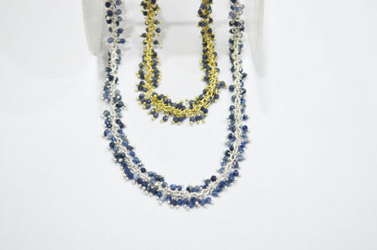 Blue Sapphire Faceted Round Shape Grape Chain , Blue Sapphire Angoori Cluster Wire Wrapped Chain , 2 mm , RB-6349