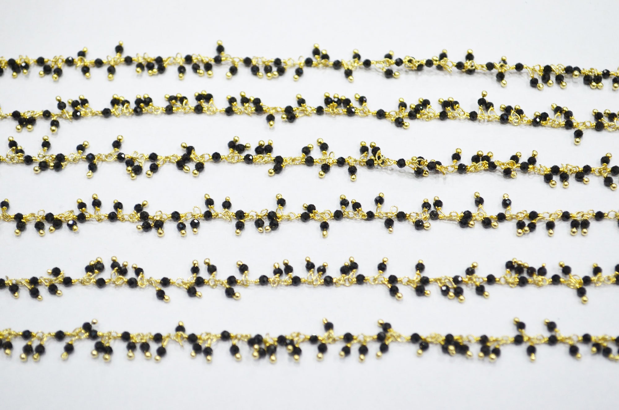 Black Spinel Faceted Round Shape Beaded Grape Chain , Black Spinel Dangling Wire Wrapped Chain , 2 mm , RB-6350