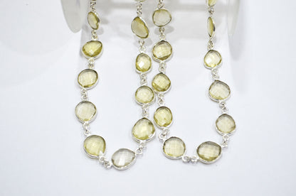 Rock Lemon Quartz Slice Shape Connector Chain , 14 - 18 mm , RB-6352