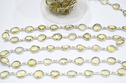 Rock Lemon Quartz Slice Shape Connector Chain , 14 - 18 mm , RB-6352