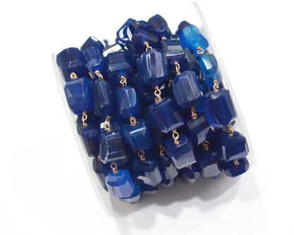 Kyanite Chalcedony Laser Cut Nuggets Shape Rosary Beaded Chain , 12 - 15 mm , RB-6353