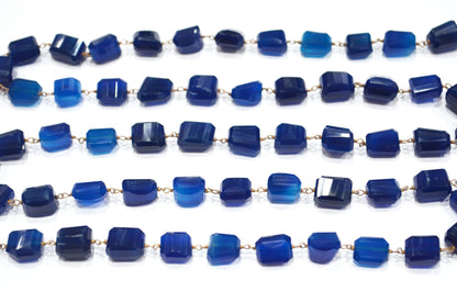 Kyanite Chalcedony Laser Cut Nuggets Shape Rosary Beaded Chain , 12 - 15 mm , RB-6353
