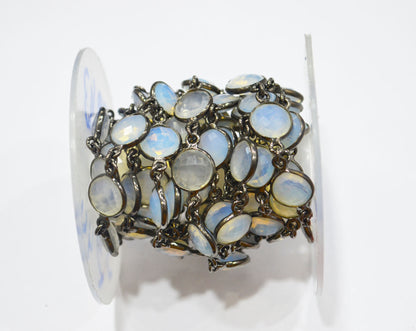Opalite Hydro Glass Faceted Coin Shape Connector Chain , 10 mm , RB-6358