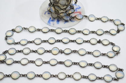 Opalite Hydro Glass Faceted Coin Shape Connector Chain , 10 mm , RB-6358