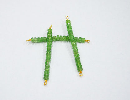 Green Tsavorite Faceted Rondelle Shape Charm , Green Tsavorite Gold Plated Wire Wrapped Bar , Sold By Piece , 30 - 35 mm , RB-6360
