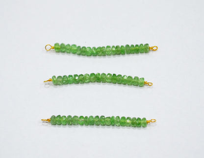 Green Tsavorite Faceted Rondelle Shape Charm , Green Tsavorite Gold Plated Wire Wrapped Bar , Sold By Piece , 30 - 35 mm , RB-6360
