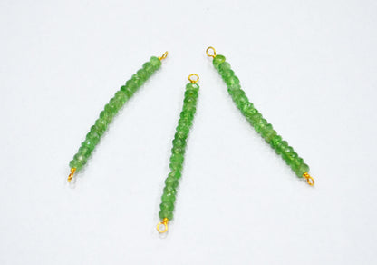 Green Tsavorite Faceted Rondelle Shape Charm , Green Tsavorite Gold Plated Wire Wrapped Bar , Sold By Piece , 30 - 35 mm , RB-6360