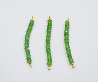 Green Tsavorite Faceted Rondelle Shape Charm , Green Tsavorite Gold Plated Wire Wrapped Bar , Sold By Piece , 30 - 35 mm , RB-6360