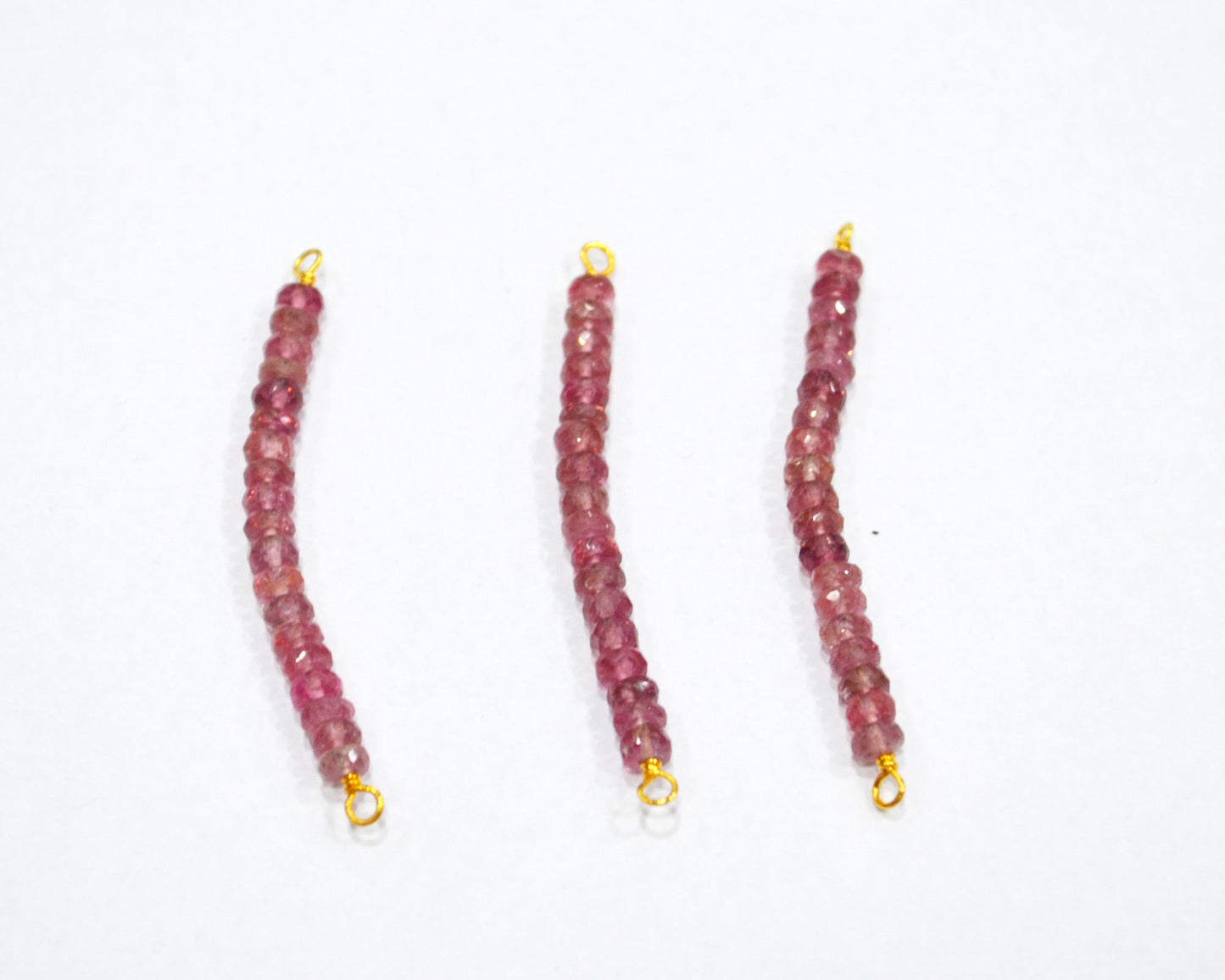 Pink Tourmaline Faceted Rondelle Shape Charm , Pink Tourmaline Gold Plated Wire Wrapped Bar , Sold By Piece , 30 - 35 mm , RB-6361