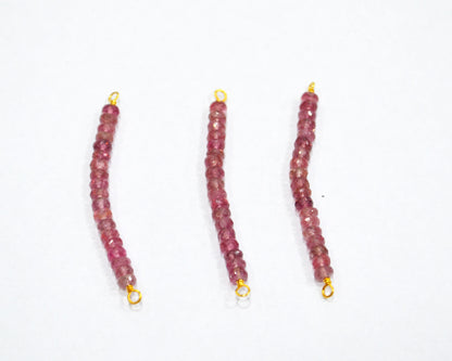 Pink Tourmaline Faceted Rondelle Shape Charm , Pink Tourmaline Gold Plated Wire Wrapped Bar , Sold By Piece , 30 - 35 mm , RB-6361