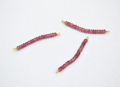 Pink Tourmaline Faceted Rondelle Shape Charm , Pink Tourmaline Gold Plated Wire Wrapped Bar , Sold By Piece , 30 - 35 mm , RB-6361