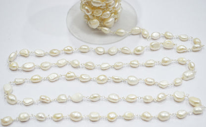 Natural Organic Easter Pearl Smooth Nuggets Shape Rosary Beaded Chain , 8 - 10 mm , RB-6363