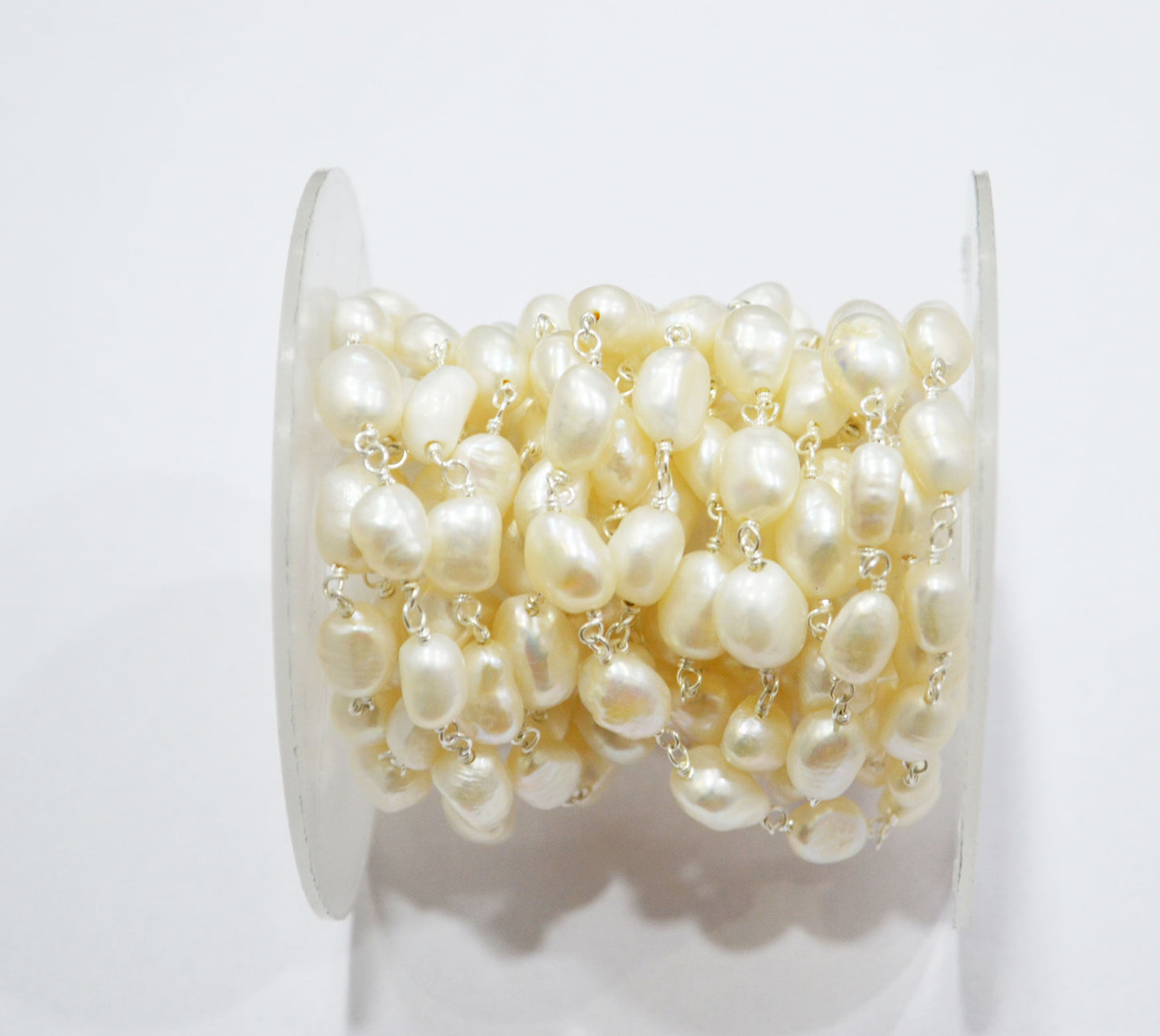 Natural Organic Easter Pearl Smooth Nuggets Shape Rosary Beaded Chain , 8 - 10 mm , RB-6363