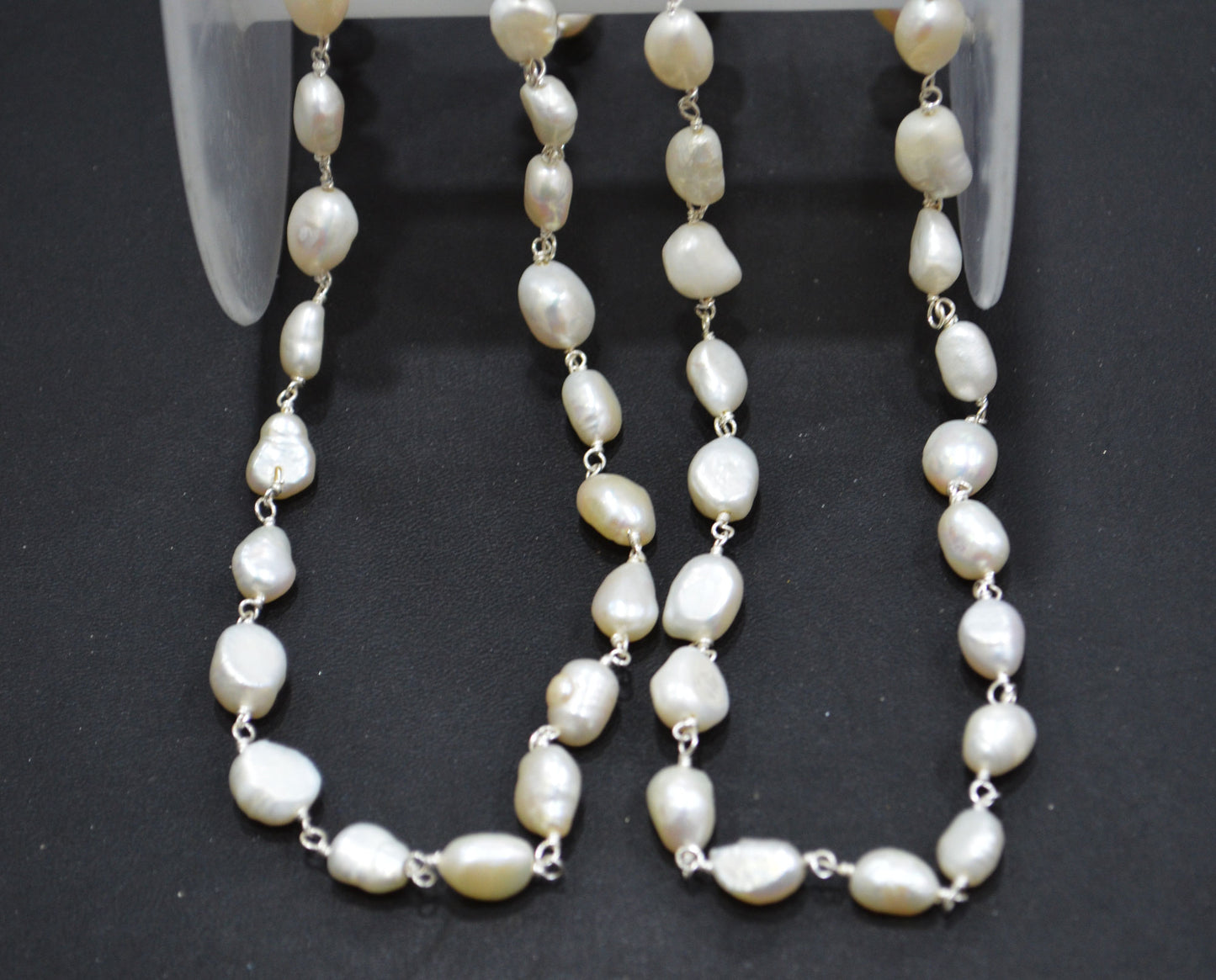 Natural Organic Easter Pearl Smooth Nuggets Shape Rosary Beaded Chain , 8 - 10 mm , RB-6363
