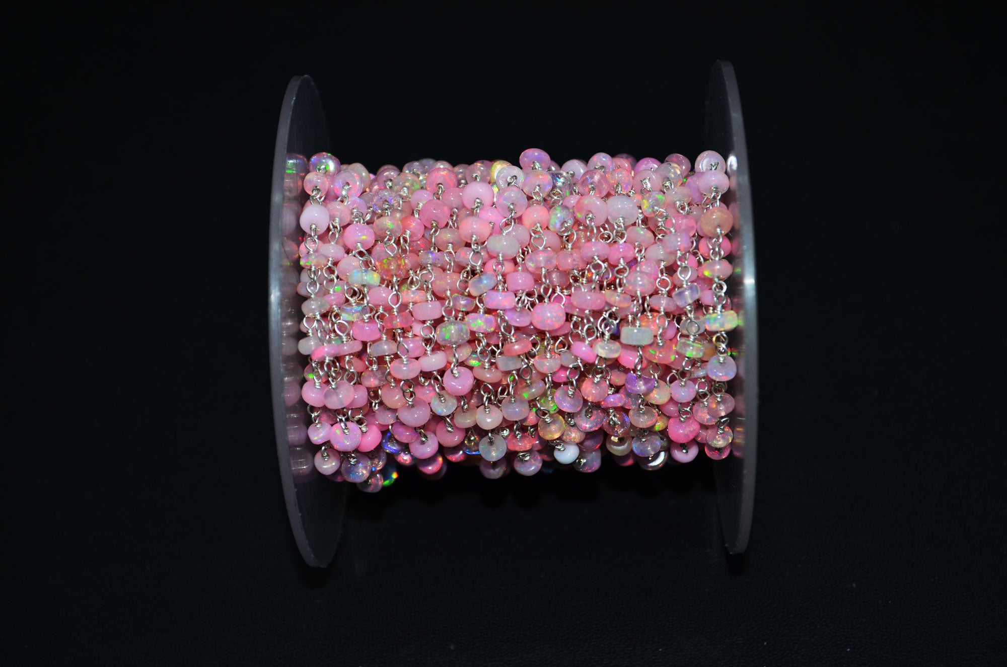 Pink Ethiopian Opal Smooth Rondelle Shape Rosary Beaded Chain , 4 - 4.50 mm , RB-6364