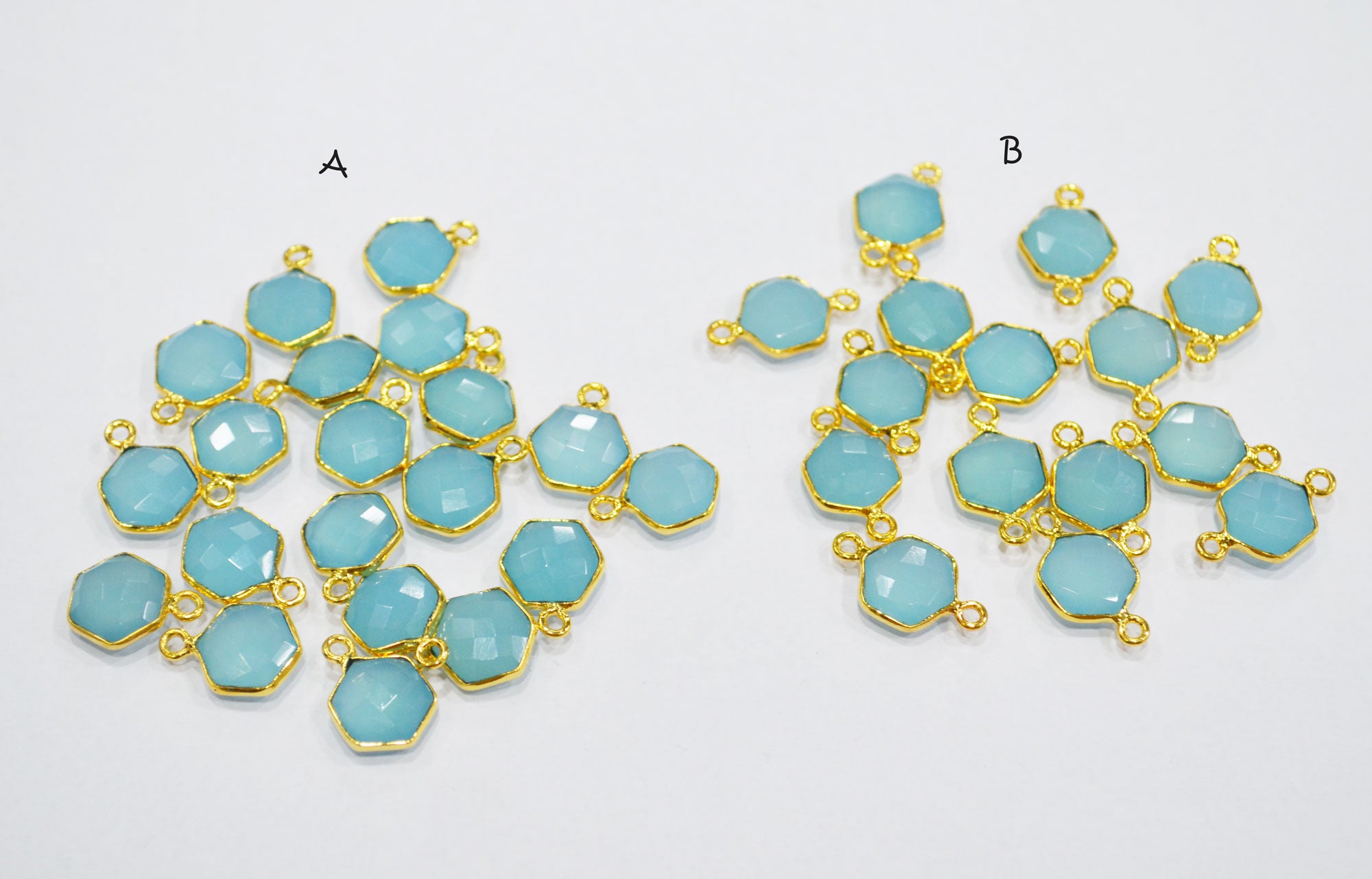 Blue Topaz Chalcedony Faceted Hexagon Shape Double Bail Connector , Blue Topaz Chalcedony Single Bail Connector , Sold By Piece , 10 mm , RB-6366