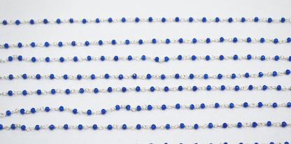 Sapphire Blue Jade Faceted Round Shape Rosary Beaded Chain , 2.50 mm , RB-6367