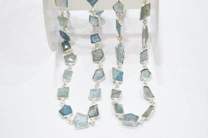 Aquamarine Fancy Cut Shape Connector Chain , 8 - 12 mm , RB-6368