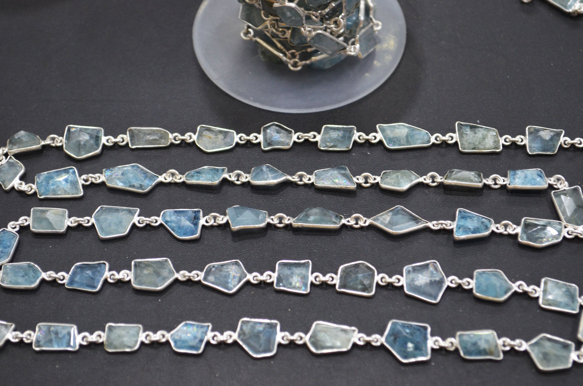 Aquamarine Fancy Cut Shape Connector Chain , 8 - 12 mm , RB-6368