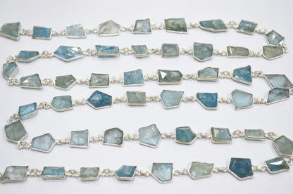 Aquamarine Fancy Cut Shape Connector Chain , 8 - 12 mm , RB-6368